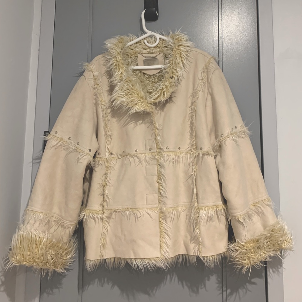 Cream Suede Jacket with Fur Trim - ON HOLD